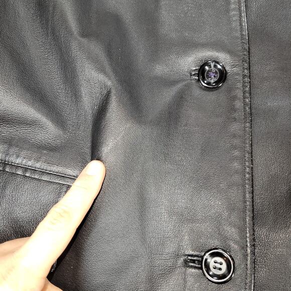Vintage Winlit Jacket Womens Size 2X Black New York Large Button Leather Coat - Picture 12 of 16